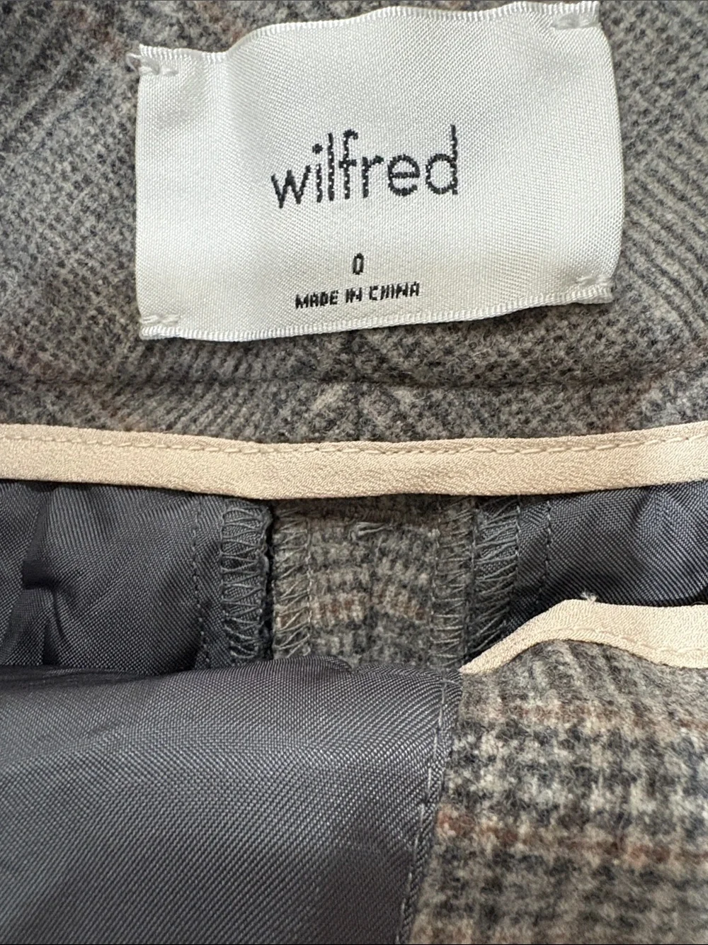 Wilfred Aritzia Plaid Trousers Brown Gray Glen Check Dress Pants Size 0